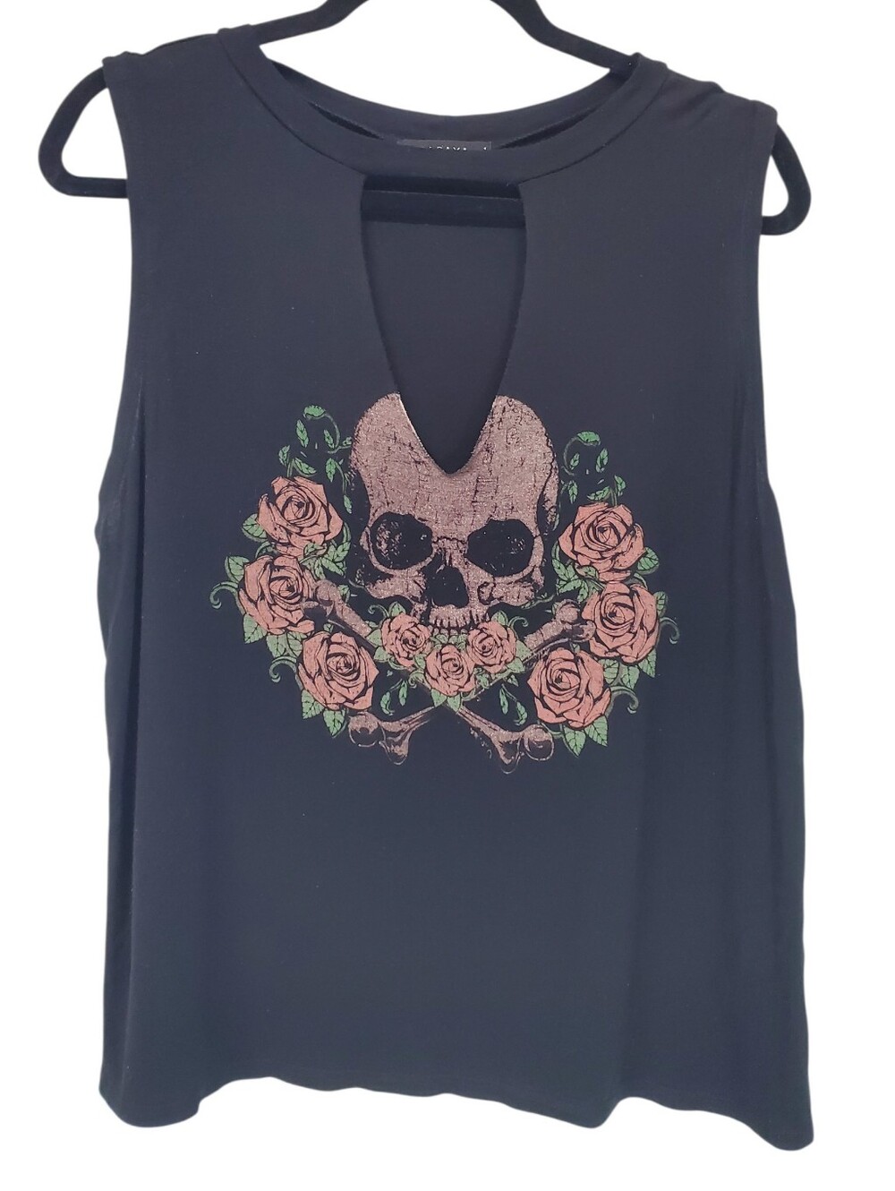 Papaya Rose Gold Skull Whimsigoth Grunge Steampunk Tank Medium Rose Floral USA